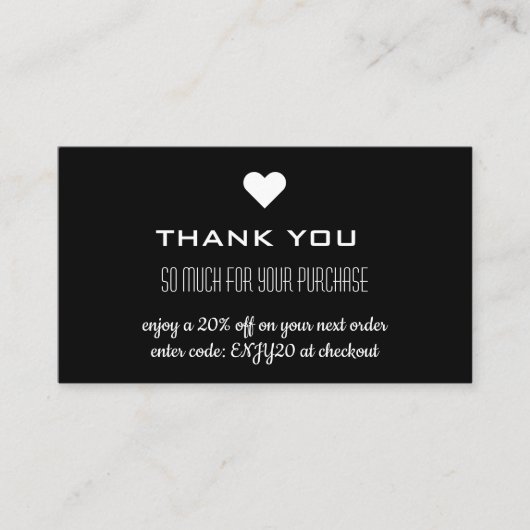 Carte De Visite Merci Black Rabais Coeur (Devant)