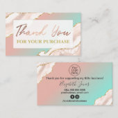 Carte De Visite Merci bleu rose Glam Agate Pour Votre Achat (Devant / Derrière)