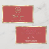 Carte De Visite Merci Business Insertion Logo Gold Frame Rose (Devant / Derrière)