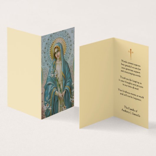 Carte De Visite Merci catholique béni de condoléance de Vierge (Intérieur et extérieur)