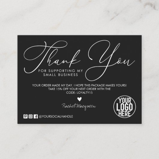 Carte De Visite Merci client de script noir blanc minimal (Devant)