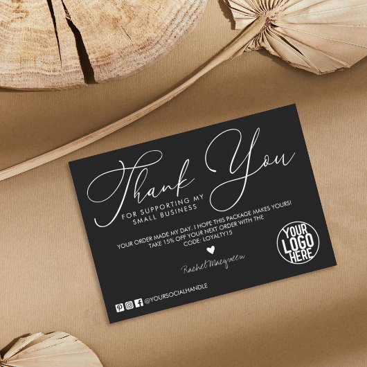 Carte De Visite Merci client de script noir blanc minimal