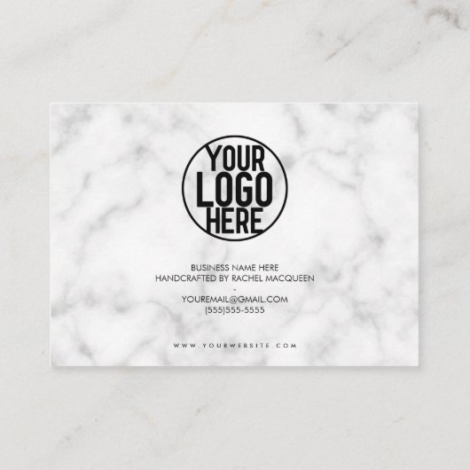 Carte De Visite Merci client du script en marbre noir blanc (Dos)