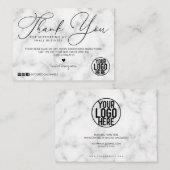 Carte De Visite Merci client du script en marbre noir blanc (Devant / Derrière)
