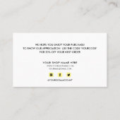 CARTE DE VISITE MERCI CLIENT JAUNE CLAIR POUR VOTRE COMMANDE (Dos)