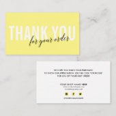 CARTE DE VISITE MERCI CLIENT JAUNE CLAIR POUR VOTRE COMMANDE (Devant / Derrière)