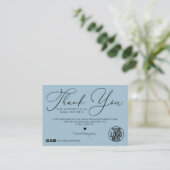 Carte De Visite Merci client minimum Dusty Blue Script noir (Debout devant)