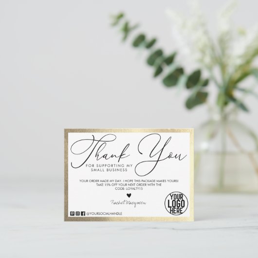 Carte De Visite Merci client minimum Gold White Black Script (Debout devant)