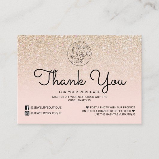 Carte De Visite Merci client Ombre Parties scintillant rose or (Devant)