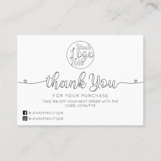 Carte De Visite Merci client simple blanc manuscrit (Devant)