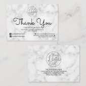 Carte De Visite Merci client simple en marbre noir blanc (Devant / Derrière)