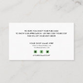 CARTE DE VISITE MERCI CLIENT VERT MINT POUR VOTRE COMMANDE (Dos)
