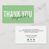 CARTE DE VISITE MERCI CLIENT VERT MINT POUR VOTRE COMMANDE (Devant / Derrière)