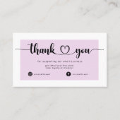 Carte De Visite Merci cœur de script rose blush moderne (Devant)