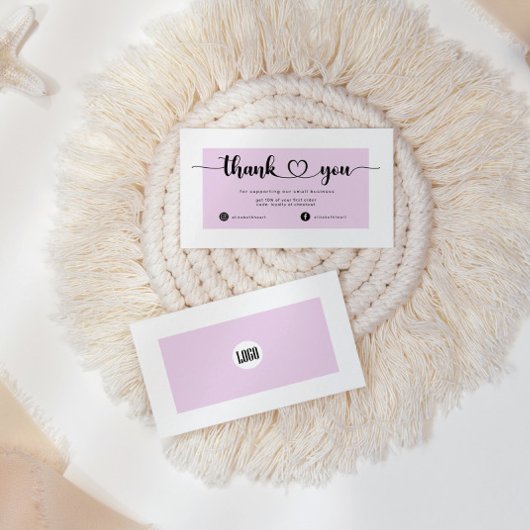 Carte De Visite Merci cœur de script rose blush moderne