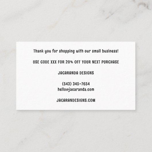 Carte De Visite MERCI Commande Code remise Fleur sauvage élégant (Dos)