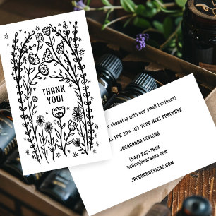 Carte De Visite MERCI Commande Code remise Fleur sauvage élégant