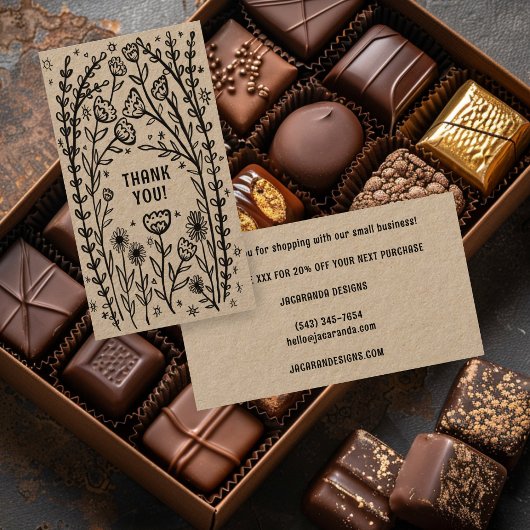 Carte De Visite MERCI Commande rabais Élégant Fleur sauvage Kraft