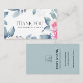 CARTE DE VISITE MERCI D'AFFAIRES FLORALE BLEU BLEU DOUX (Devant / Derrière)