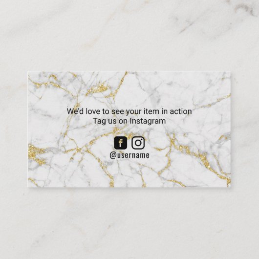 Carte De Visite Merci d'affaires moderne en marbre d'or (Dos)