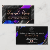 Carte De Visite Merci d'agate d'encre noire bleue pour votre achat (Devant / Derrière)