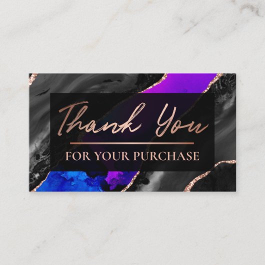 Carte De Visite Merci d'agate d'encre noire bleue pour votre achat (Devant)