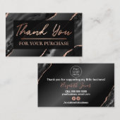 Carte De Visite Merci d'Agate Noir Glam Pour Votre Achat (Devant / Derrière)