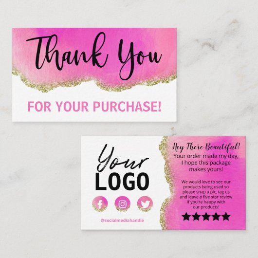 Carte De Visite Merci d'agrafage d'or rose blanche (Devant / Derrière)