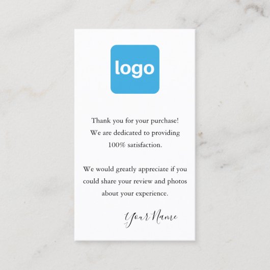Carte De Visite Merci d'appréciation du client Ajouter un logo (Devant)