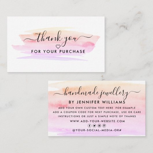 Carte De Visite Merci d'aquarelle moderne Script (Devant / Derrière)