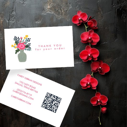 Carte De Visite Merci de commande de code QR VASE FLOWER personnal