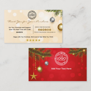 Carte De Visite Merci de Noël pour votre achat avec logo
