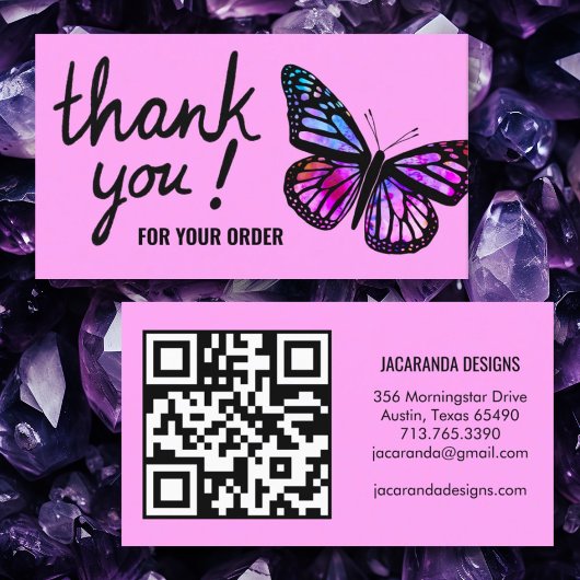 Carte De Visite Merci de papillons pour votre commande de code QR