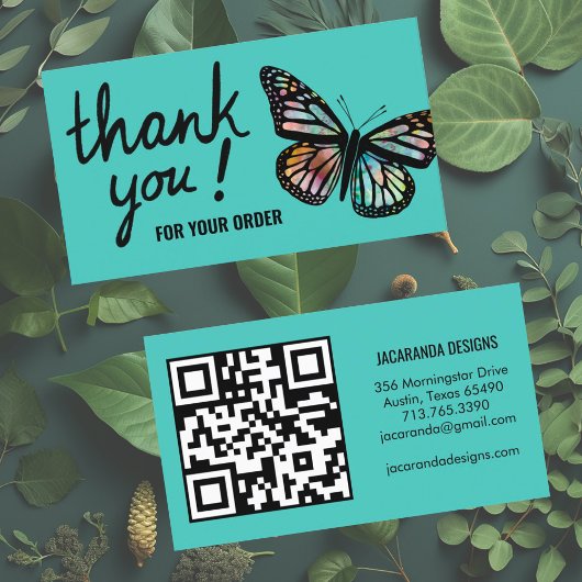 Carte De Visite Merci de papillons pour votre commande de code QR