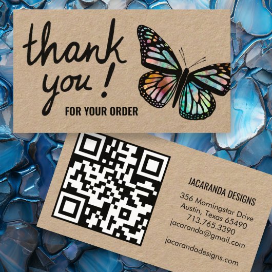 Carte De Visite Merci de papillons pour votre commande QR Code Kra
