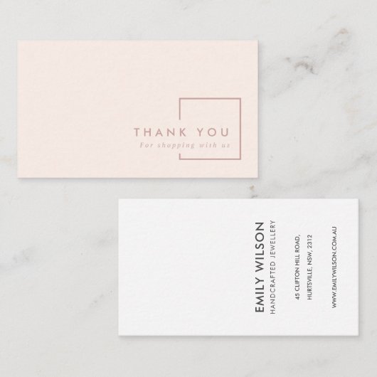 CARTE DE VISITE MERCI DE RECTANGLE NOIR ROSE SIMPLE MINIMAL (Devant / Derrière)