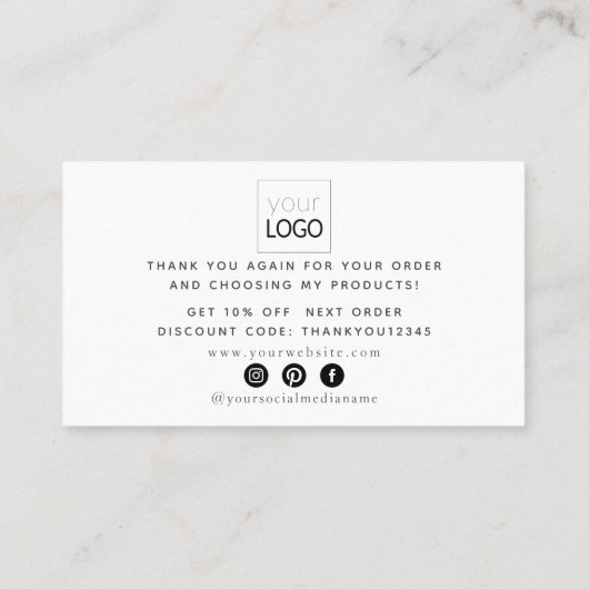 Carte De Visite Merci de script blanc (Dos)