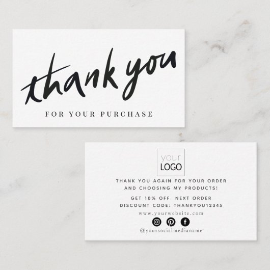 Carte De Visite Merci de script blanc (Devant / Derrière)