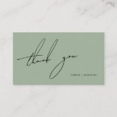 Carte De Visite Merci de script manuscrit vert Sage simple (Devant)