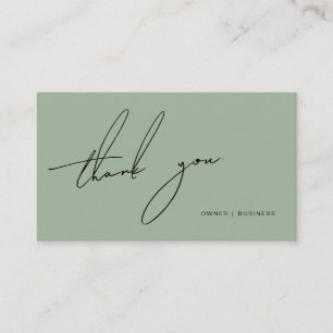Carte De Visite Merci de script manuscrit vert Sage simple
