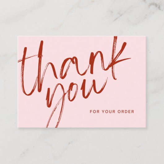 Carte De Visite Merci de script rose et rouge pour votre commande (Devant)