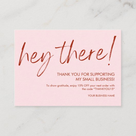 Carte De Visite Merci de script rose et rouge pour votre commande (Dos)