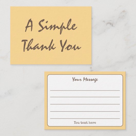 Carte De Visite Merci de script simple jaune doré (Devant / Derrière)