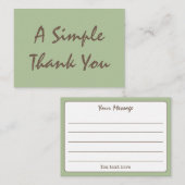 Carte De Visite Merci de script simple Sage Green (Devant / Derrière)