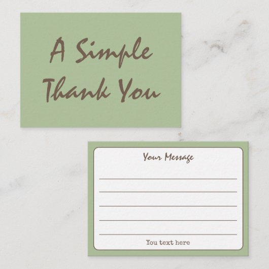 Carte De Visite Merci de script simple Sage Green (Devant / Derrière)