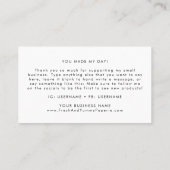 Carte de visite Merci de typographie chic (Dos)