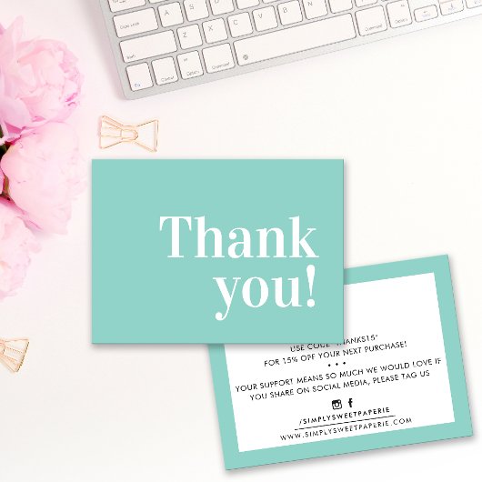 Carte De Visite MERCI d'entreprise moderne insérer serif menthe ve