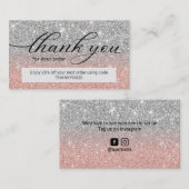 Carte De Visite Merci d'entreprise moderne Rose Gold Silver Partie (Devant / Derrière)