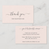 Carte De Visite Merci d'ordre élégant rose pâle Insertion (Devant / Derrière)