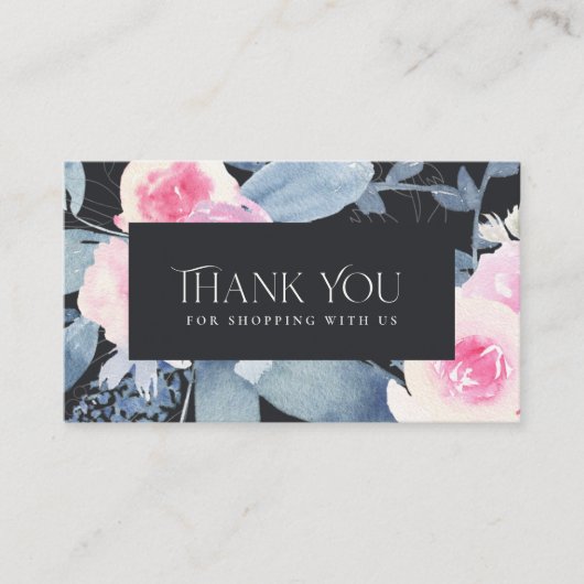 CARTE DE VISITE MERCI FLORAL BLEU BLEU BLEU NOIR LOGO (Devant)